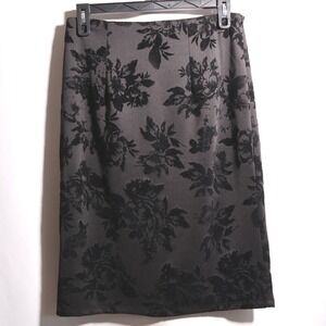 VTG 90s Black Velvet Flower Pencil Skirt Whimsigoth Floral Dark Romantic USA L